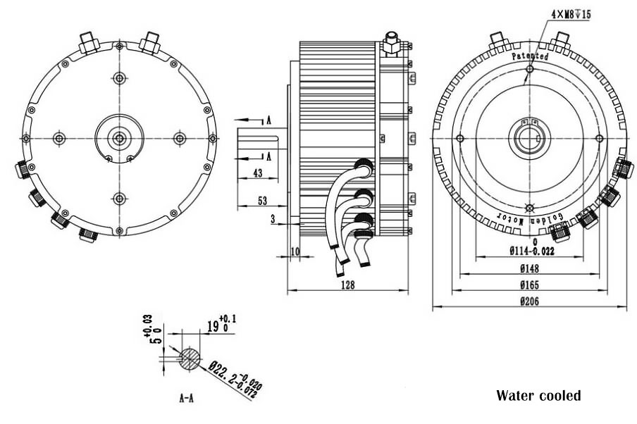 5 kW water cooling bldc-motor dimension