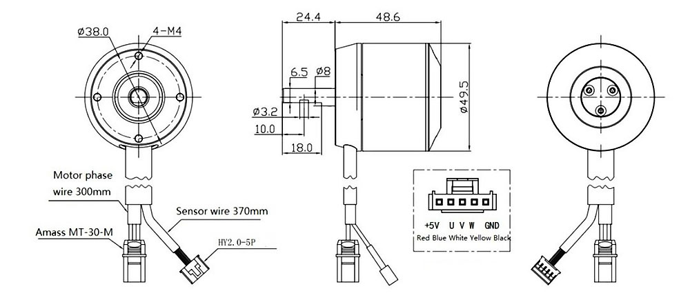 1000W sensored brushless motor dimension