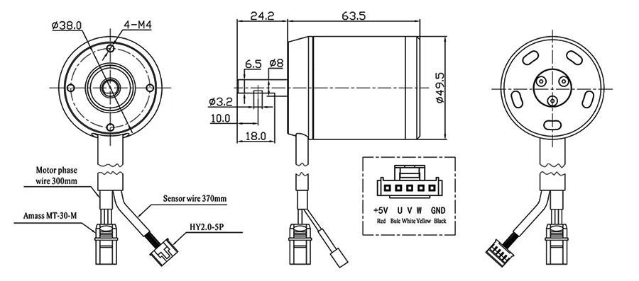 1200W sensored brushless motor dimension