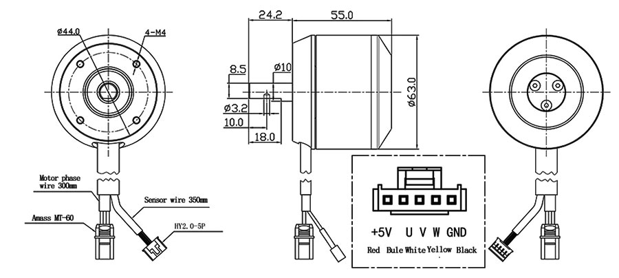 1600W sensored brushless motor dimension