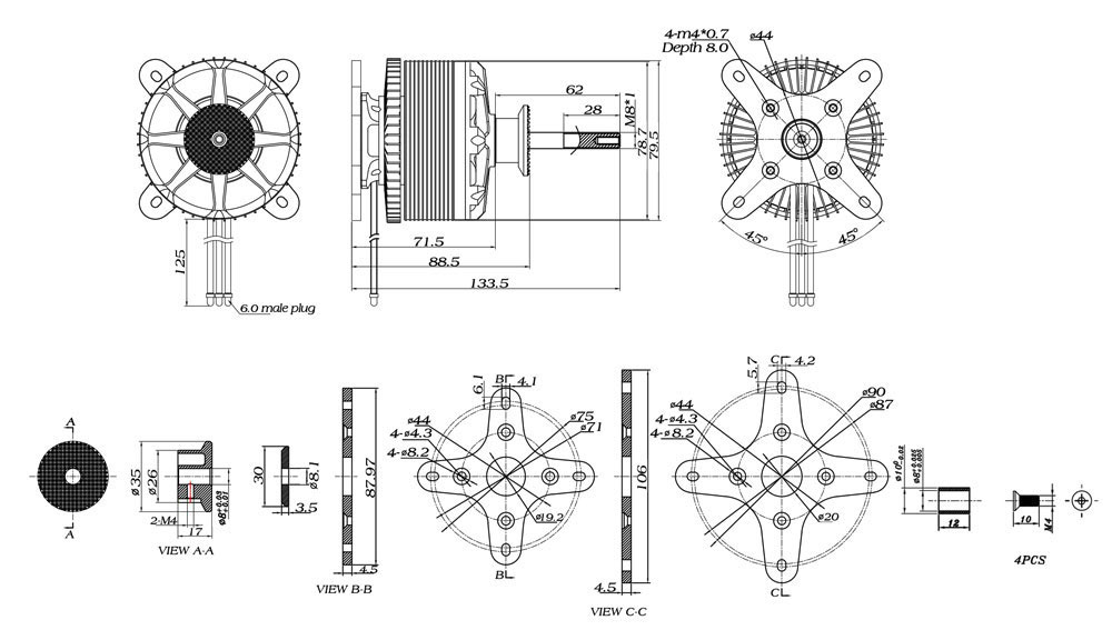 160KV small brushless motor for drone dimension