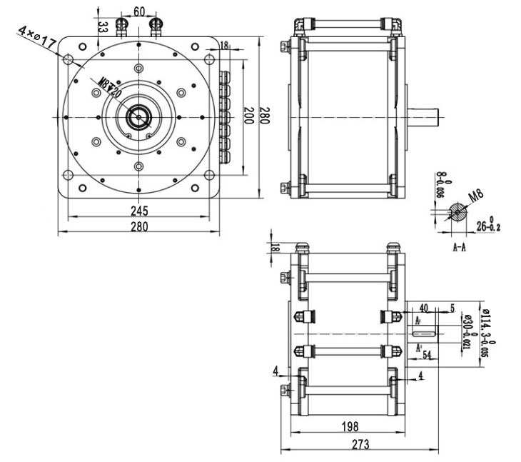 20 kW water cooling brushless motor dimension