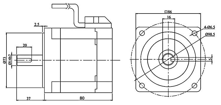 250W 3000rpm bldc motor dimension
