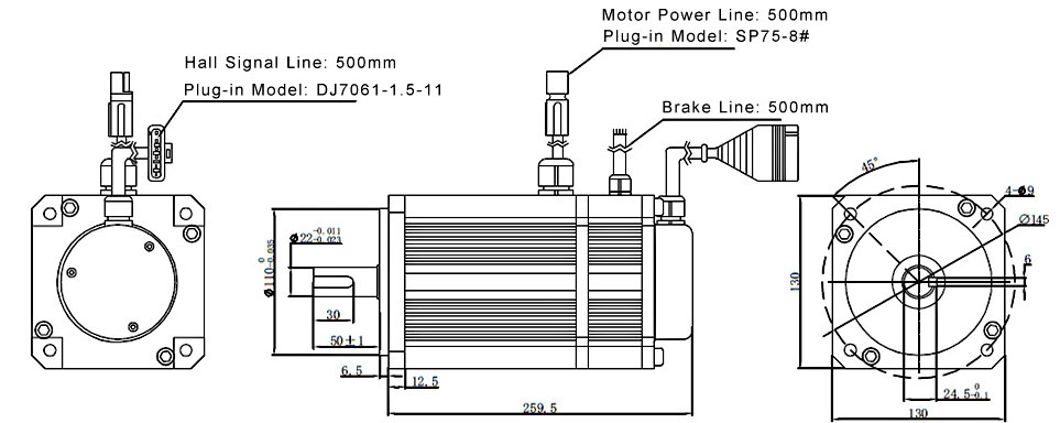 3 hp BLDC motor dimension