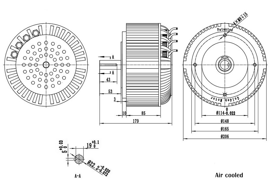 5 kW air cooling bldc motor dimension