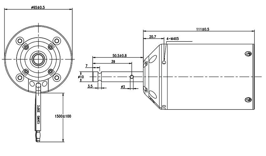 5000W sensored brushless motor dimension