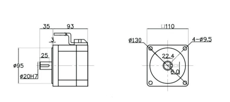 48V 600W brushless dc motor dimension