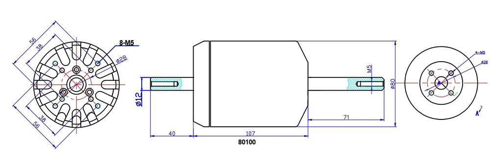 7000W sensored brushless motor dimension