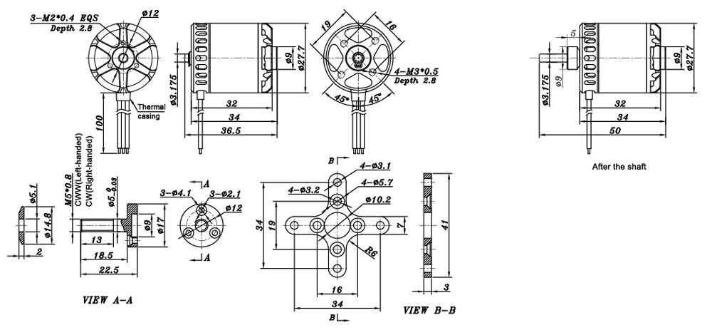 880KV Brushless motor for fixed wing drone dimension