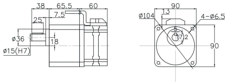 90W dc gear motor dimension