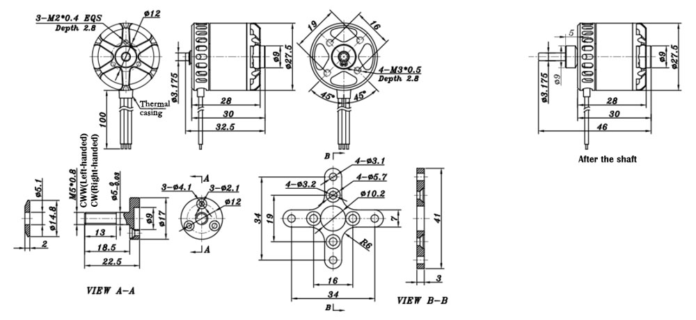 980KV brushless motor for drone dimension