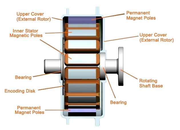 The schematic diagram of an outrunner brushless motor