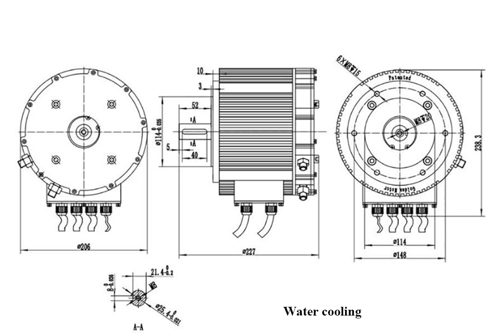 Dimension of 10kw water cooling bldc motor for vehicle