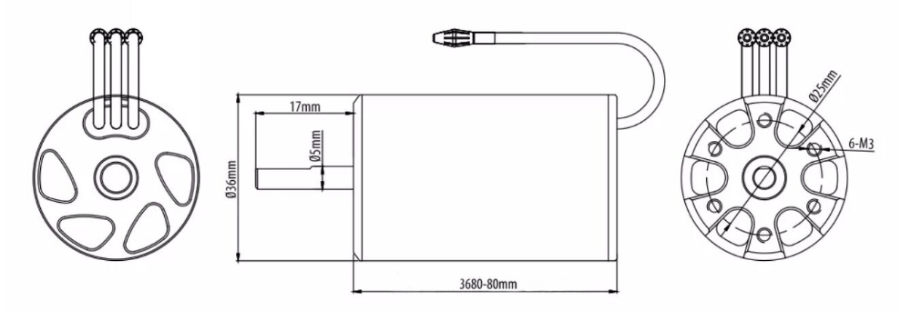 Dimension of 1800KV bldc motor for rc boat