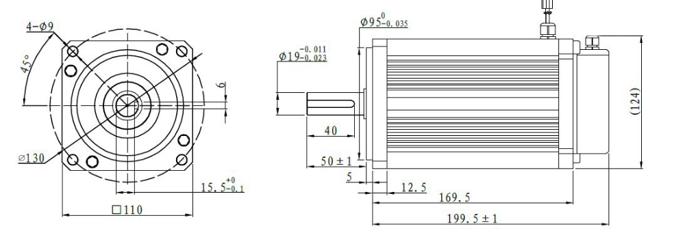1300W brushless dc motor dimension