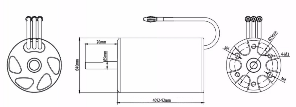 Dimension of 800KV bldc motor for rc boat