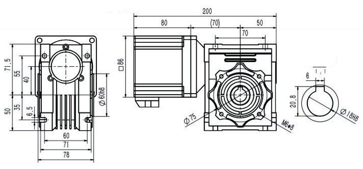 200W dc worm gear motor dimension