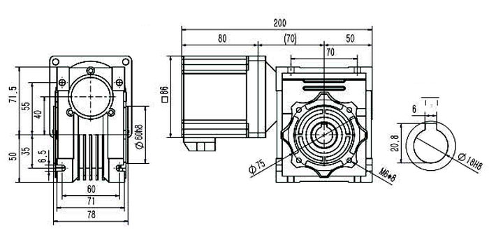 450W dc worm gear motor dimension