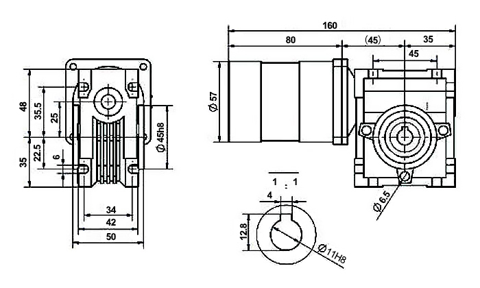 50W dc worm gear motor dimension