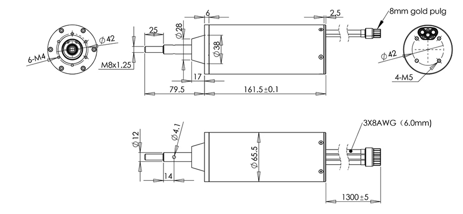 Dimensions of 6000W 100kv waterproof brushless DC motor